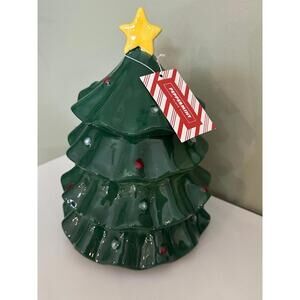 Peppermint place green christmas tree cookie jar with star